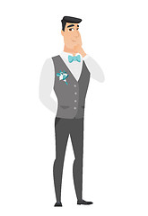 Image showing Caucasian groom thinking vector illustration