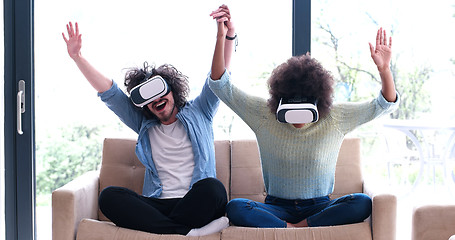 Image showing Multiethnic Couple using virtual reality headset