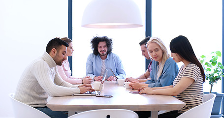 Image showing Startup Business Team At A Meeting at modern office building