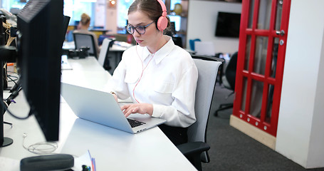 Image showing businesswoman using a laptop in startup office