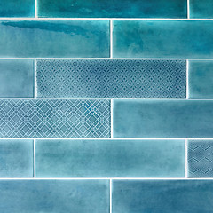 Image showing Ceramic tiles on the wall in blue.