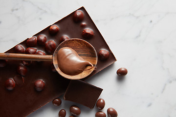 Image showing wooden spoon with chocolate