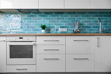 Image showing Modern white kitchen a background