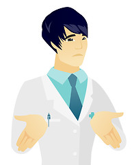 Image showing Asian confused doctor shrugging shoulders