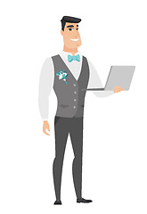 Image showing Groom using laptop vector illustration.