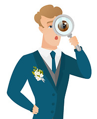 Image showing Young caucasian groom with magnifying glass.