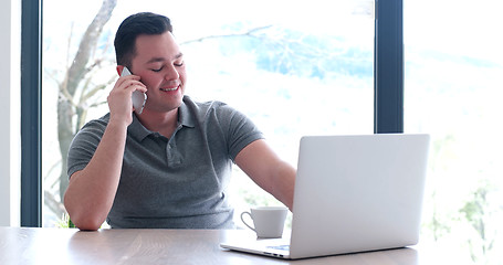 Image showing businessman working using a laptop in startup office