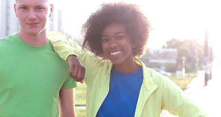 Image showing Portrait of multiethnic group of young people on the jogging