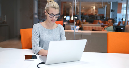 Image showing businesswoman using a laptop in startup office