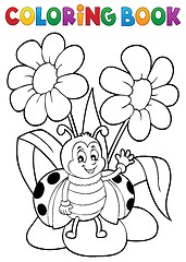 Image showing Coloring book flower and happy ladybug 1