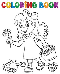 Image showing Coloring book girl with flower theme 1