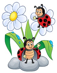 Image showing Flower and happy ladybugs theme image 1