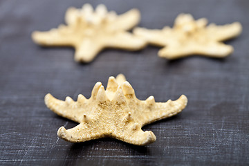 Image showing Three starfish on black background.
