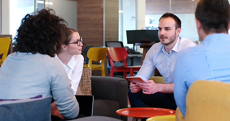 Image showing Startup Business Team At A Meeting at modern office building