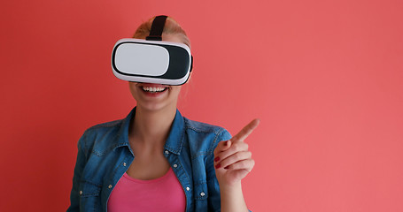 Image showing young girl using VR headset glasses of virtual reality