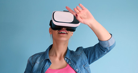 Image showing woman using VR headset glasses of virtual reality