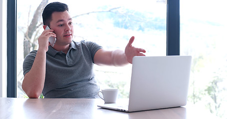 Image showing businessman working using a laptop in startup office