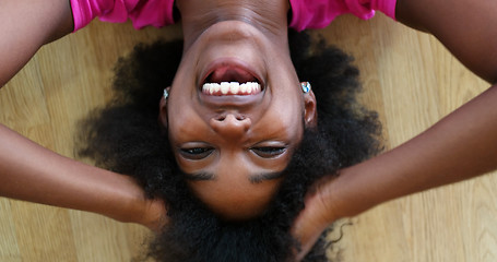 Image showing portrait of young afro american woman in gym on workout break