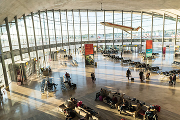 Image showing People waiting for their flight at departure terminal of Valencia Airport in Manises, also known as Manises Airport