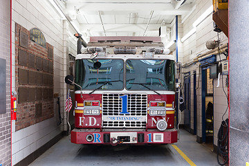 Image showing New York fire department trucks parked in fire station on 18th of May, 2018 in New York City, USA.