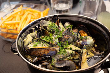 Image showing Mussel and french fries