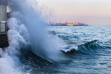 Image showing A wave breaks in Saint-Malo