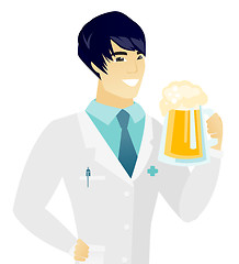 Image showing Young asian doctor drinking beer.