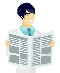 Image showing Young asian doctor reading newspaper.