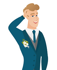 Image showing Young caucasian groom laughing.