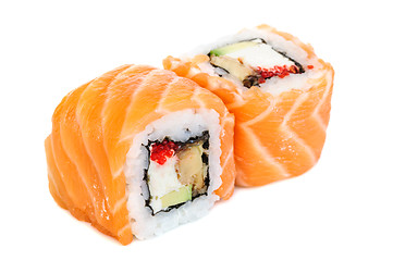 Image showing Uramaki maki sushi, two rolls isolated on white