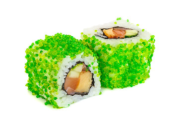 Image showing Uramaki maki sushi, two rolls isolated on white