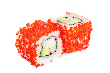 Image showing Uramaki maki sushi, two rolls isolated on white