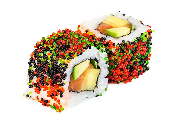 Image showing Uramaki maki sushi, two rolls isolated on white