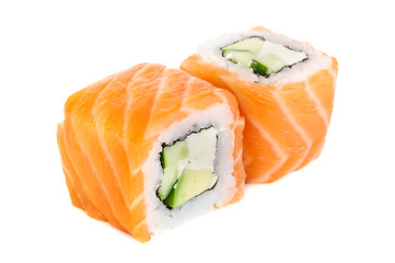 Image showing Uramaki maki sushi, two rolls isolated on white