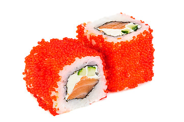 Image showing Uramaki maki sushi, two rolls isolated on white