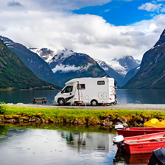 Image showing Family vacation travel RV, holiday trip in motorhome