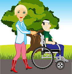 Image showing Girl walks with sick in park.Vector illustration