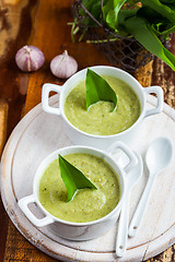 Image showing Creamy bear leek soup with ingredients