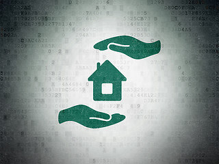 Image showing Insurance concept: House And Palm on Digital Data Paper background
