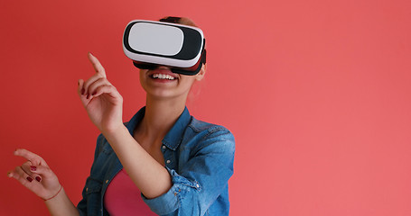 Image showing young girl using VR headset glasses of virtual reality