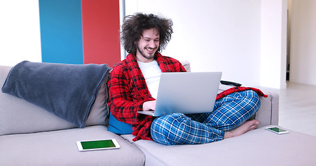 Image showing man drinking coffee enjoying relaxing lifestyle