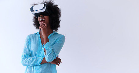 Image showing black girl using VR headset glasses of virtual reality