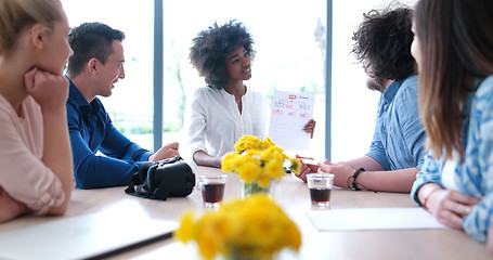 Image showing Multiethnic startup Business Team At A Meeting at modern office 