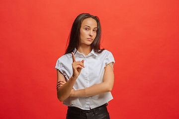 Image showing Young serious thoughtful business woman. Doubt concept.