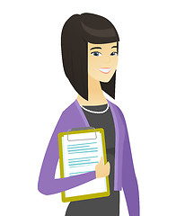 Image showing Business woman holding clipboard with documents.