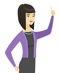 Image showing Asian business woman pointing her forefinger up.
