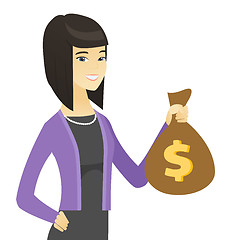 Image showing Asian business woman holding a money bag.