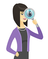 Image showing Asian business woman with magnifying glass.