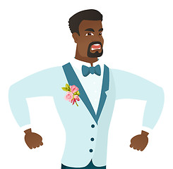 Image showing Young african-american angry groom screaming.