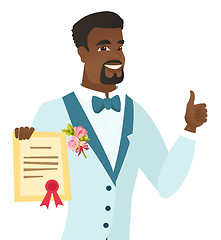 Image showing Young african-american groom holding a certificate